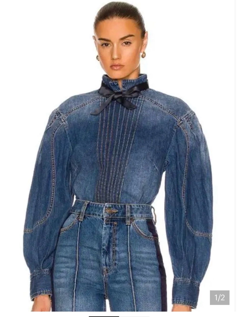 Zimmermann Blue Denim Bow-Detail Long Sleeve Shirt
